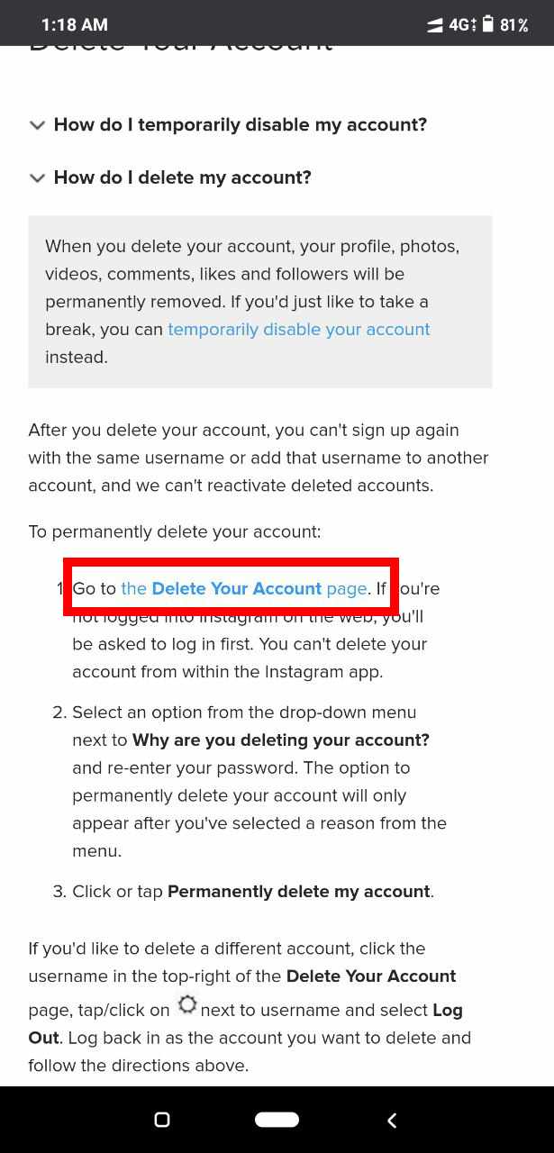 How to Delete Instagram account